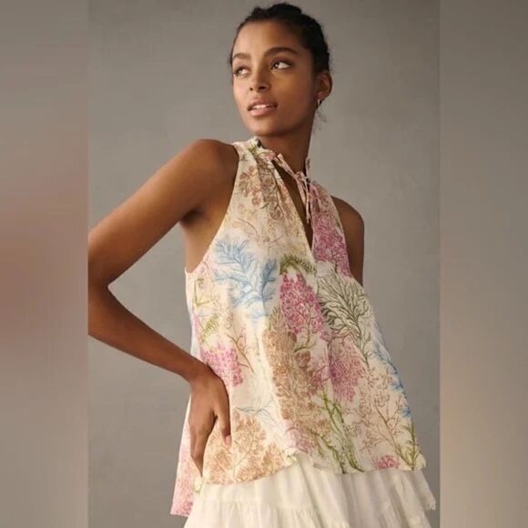 EUC Anthropologie Pilcro Tavi Floral Linen Swing Style Top Blouse Shirt SMALL - Picture 2 of 8